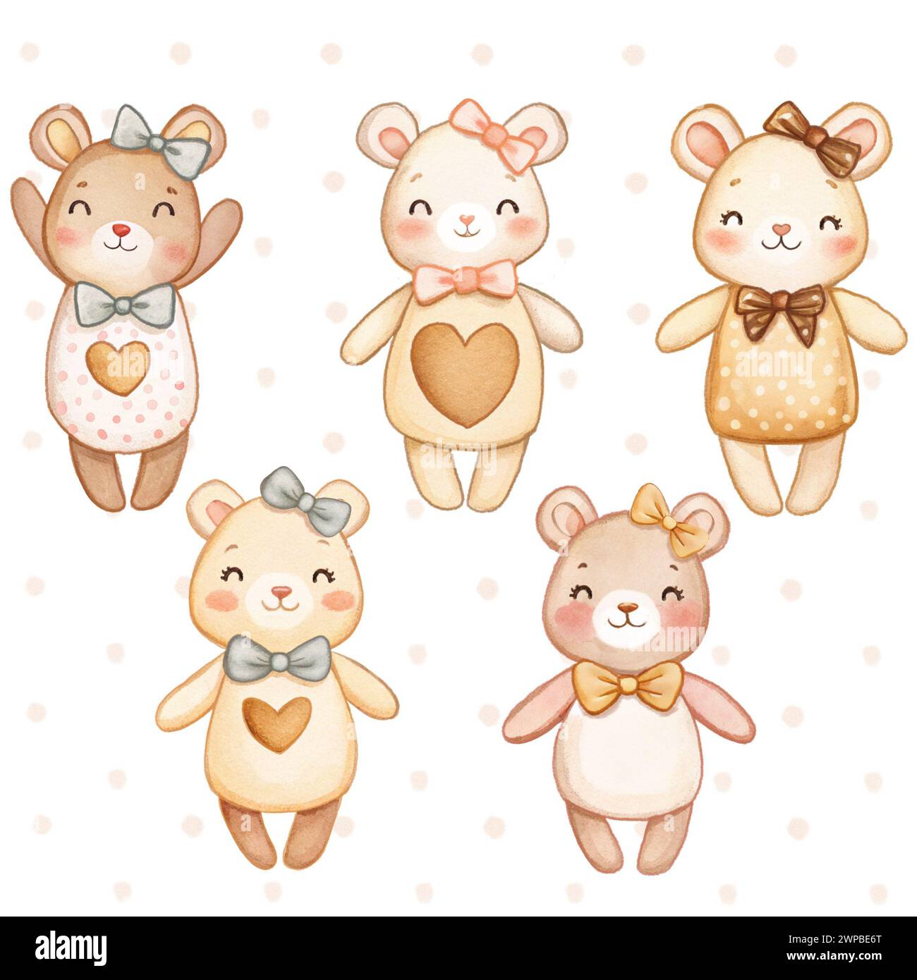 Bears collection isolée enfants illustration dessinée à la main mignonne adorable Banque D'Images