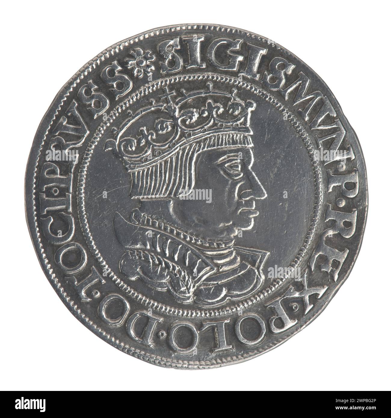 Pièce connue sous le nom de Sixième Gdańsk frappée sous le roi Zygmunt I Stary de Pologne en 1535, faisant partie du système monétaire polonais pendant son règne. Banque D'Images