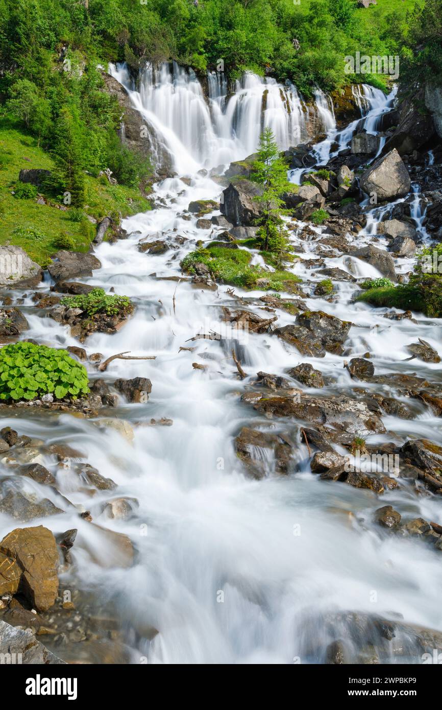 Sieben Brunnen, sept fontaines dans la vallée du Simmental, Suisse, Oberland bernois Banque D'Images