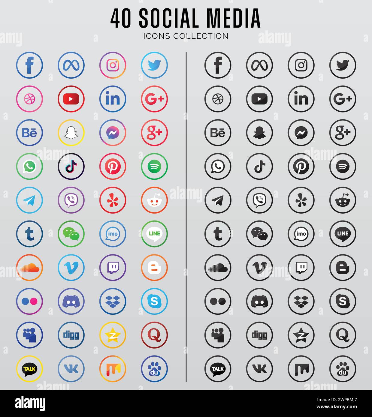 Les icônes de médias sociaux définissent le modèle vectoriel Illustration de Vecteur