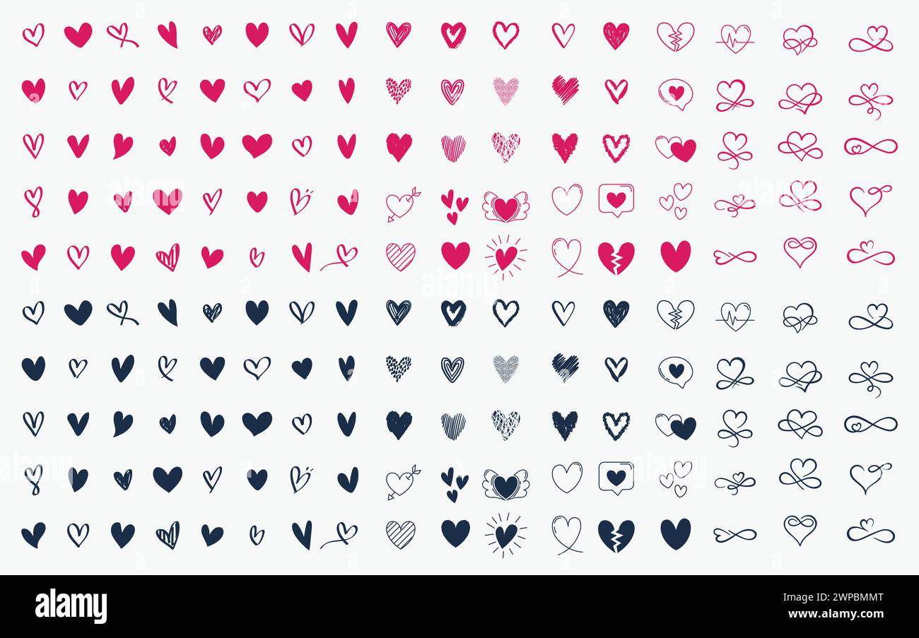 Collection de paquet de vecteur d'icône de coeur, signe de Saint-Valentin, symbole d'amour isolé, illustration vectorielle Illustration de Vecteur