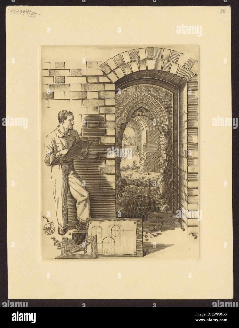 Œuvre abstraite intitulée « géométrie » par Walenty Romanowicz créée en 1944, mettant en vedette des formes géométriques, des lignes et un équilibre de composition. Banque D'Images