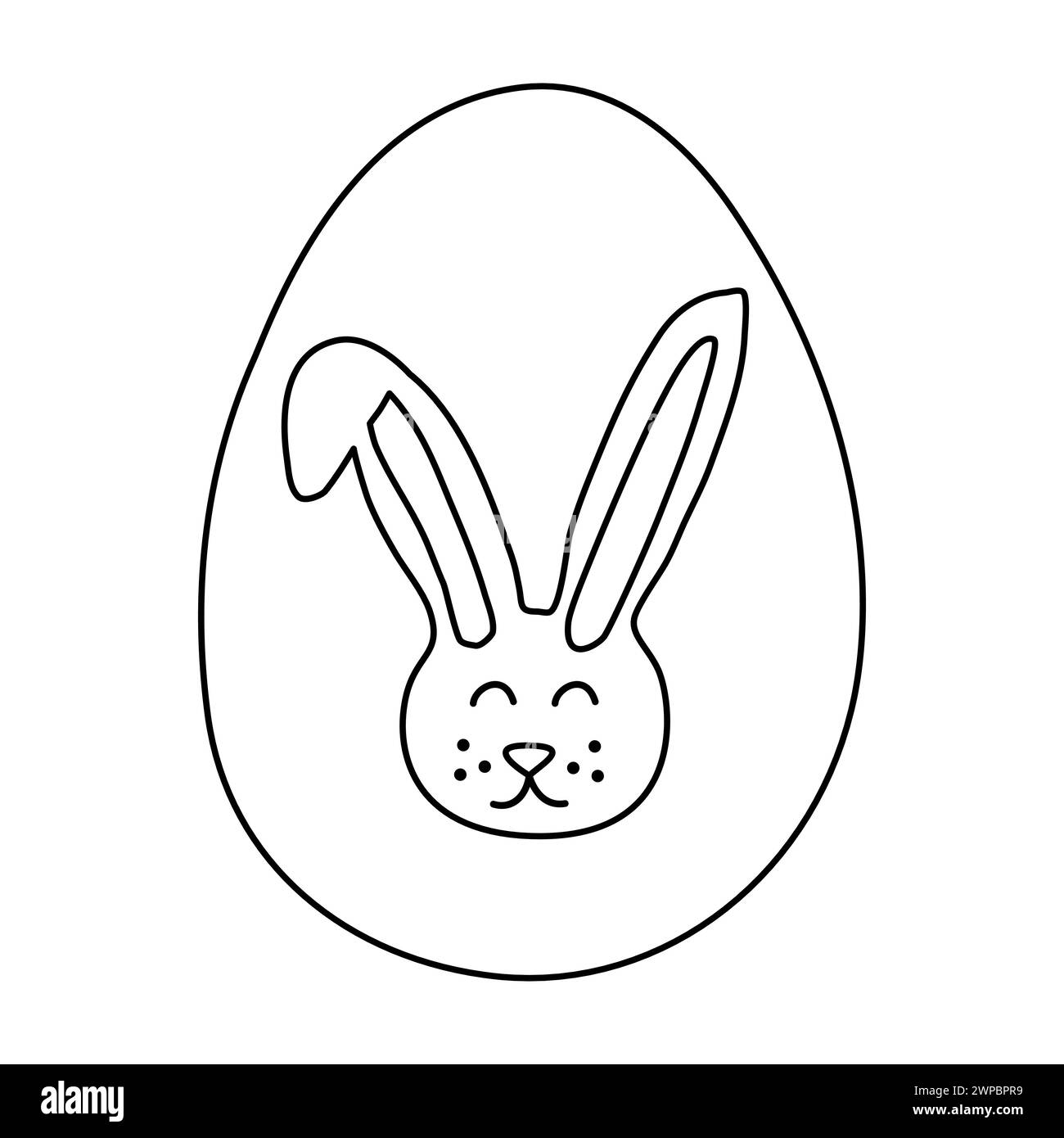 Oeuf de chasse de Pâques avec tête de lapin, illustration vectorielle plate de style doodle pour livre de coloriage pour enfants Illustration de Vecteur