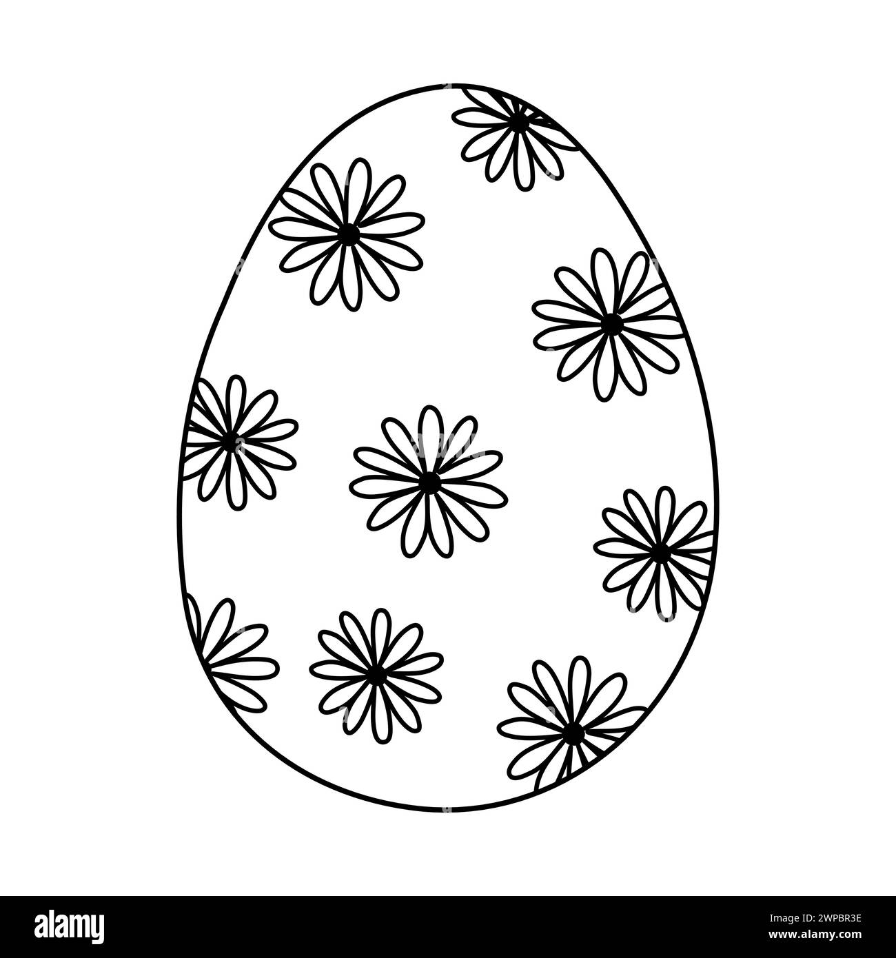 Oeuf avec motif de fleurs de marguerite, illustration vectorielle plate de style doodle pour livre de coloriage d'enfants Illustration de Vecteur