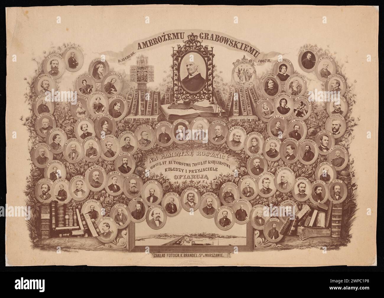 Tableau photographique commémoratif honorant Ambroże Grabowski le 31 décembre 1867, pour le 60e anniversaire, créé par Brandel, Konrad & S-ka et Wojciech Gerson à Varsovie. Banque D'Images
