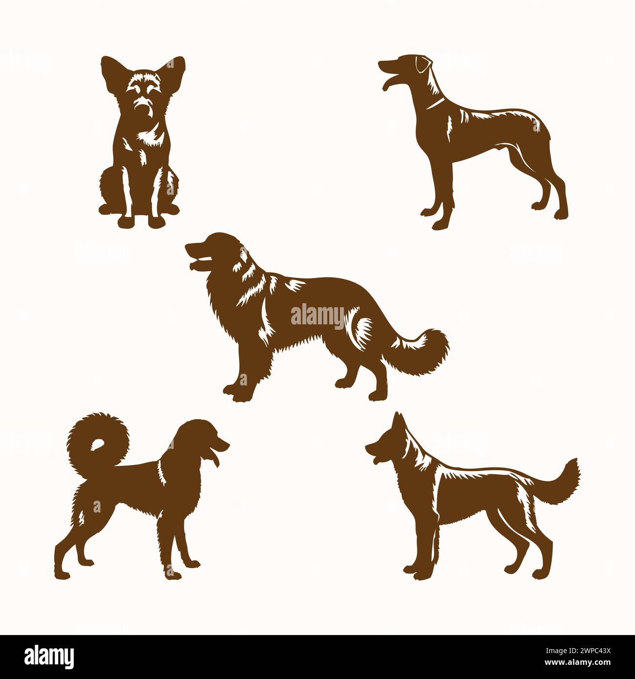 Ensemble d'illustration de fichiers vectoriels isolés de silhouette de chien Illustration de Vecteur