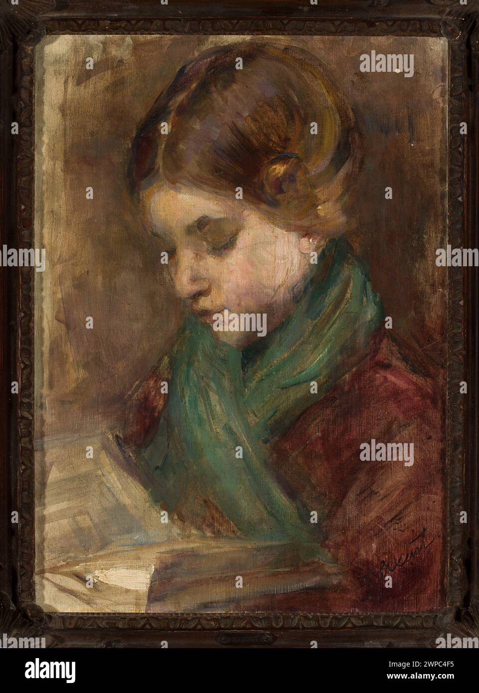 Portrait d'une fille ; Axentowicz, Teodor (1859-1938), XXe siècle (1901-00-00-1967-00-00) ; Czarnecki, Stefan (1904-?)-collection, cadeau (provenance), livres, portraits, portraits d'enfants, portraits de filles, portraits de en trois quarts, portraits en buste Banque D'Images