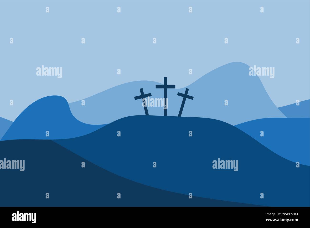 croix sur la colline. Symbole de foi, spiritualité. Souvenir chrétien de Pâques. Illustration vectorielle. SPE 10. Illustration de Vecteur