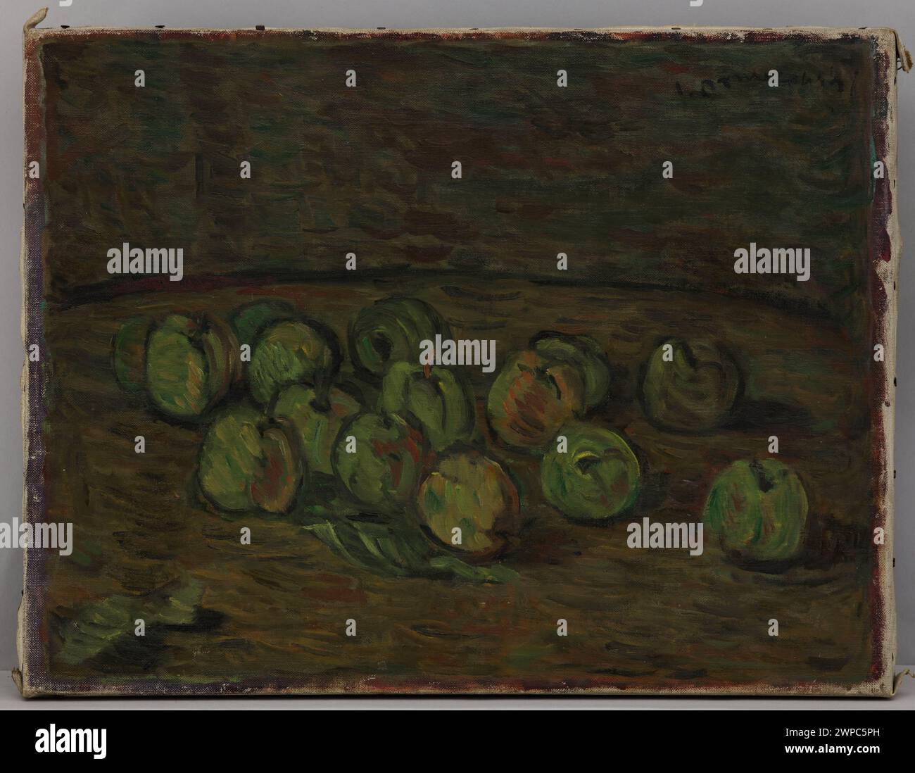 La peinture de Leon Ormezowski d'une pomme créée avant 1949, montrant le fruit dans les détails naturalistes avec une attention particulière à la couleur, à la texture et à la lumière. L'œuvre représente des natures mortes polonaises du début du XXe siècle et une représentation botanique dans les diverses Banque D'Images