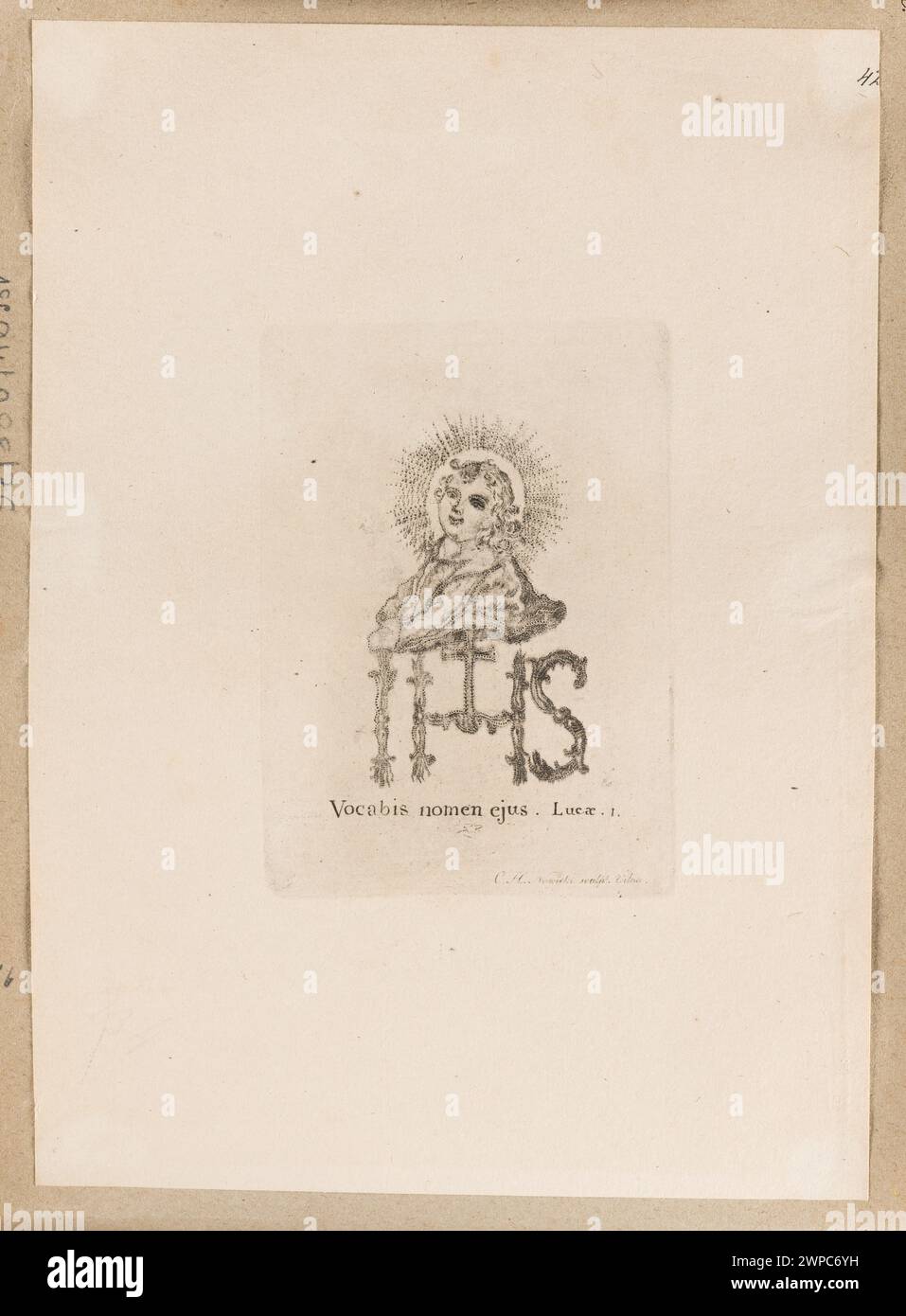 Bébé Jésus (avec monogramme IHS) ; Nowicki, C. H. (fl. CA 1800-1825), Marcinowski, Antoni (Vilnius ; Drukarnia ; 1817-1862), TYSZKIEWICZ, Konstanty (1806-1868) ; 1800-1825 (1800-00-00-1825-00-00); Banque D'Images