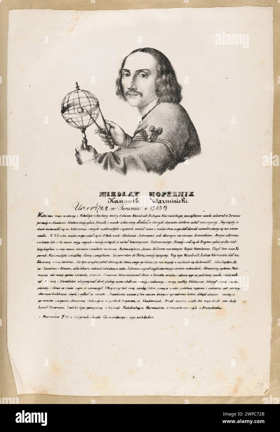 Portrait de Nicolaus Copernic de la série 'Portraits des rois et des peuples polonais', créé en 1829 par Ludwik Horwart et Józef Koście ski, d'après Marco Basaiti, documentant l'astronome. Banque D'Images
