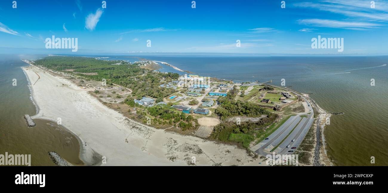 Vue panoramique aérienne de Fort gaines sur l'île de Dauphin en Alabama Banque D'Images