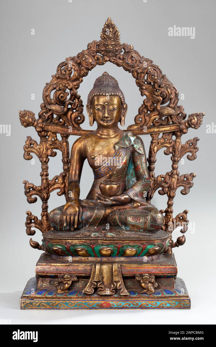 Buddhas Akjamuni ; XVIIIe siècle () (1801-00-00-1900-00-00);Paderewski, Ignacy Jan (1860-1941)-collection, Buddha (iconographe), don (provenance), Himalaya (culture), trône du lotus (iconogr.), sino-tibétain (style), art du bouddhisme tibétain, art himalayen Banque D'Images