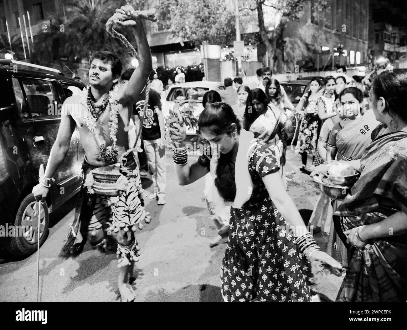 Célébrations du festival Durga dans les rues de Hyderabad, en Inde. Banque D'Images