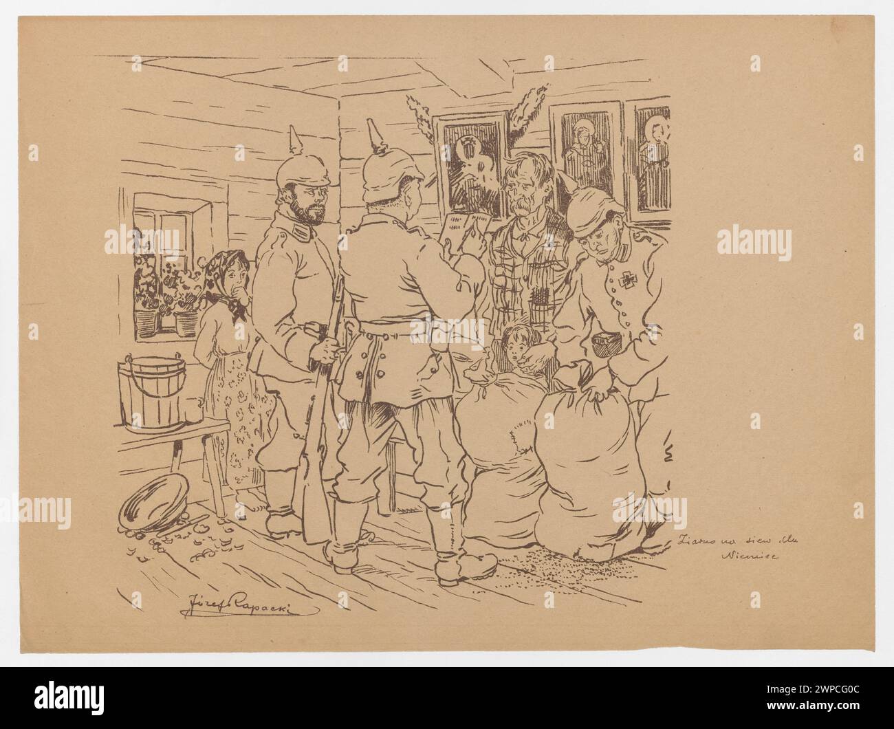 Semis de céréales pour l'Allemagne, planche 4. Du portefeuille « Pro Memoria. Prusak in Poland (1915-1918) ; Rapacki, Józef (1871-1929), Cotty, Jan (Varsovie; Drukarnia et Litographic Zak 1919 (1918-00-00-1918-00-00);Gromadzka, Zofia - collection, première Guerre mondiale (1914-1918), notre-Dame de Częstochowa (photo), Chata (archite. Banque D'Images