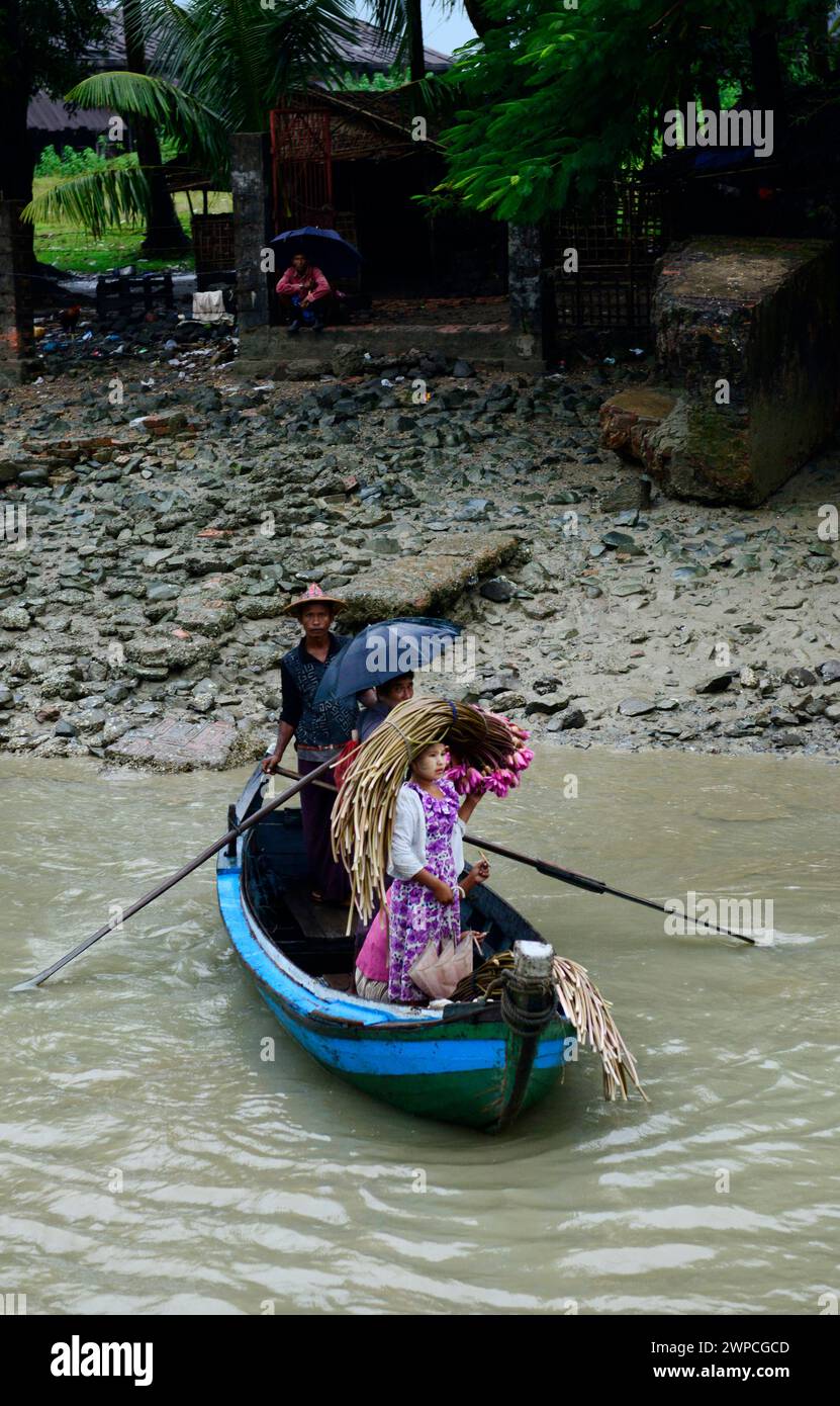 Fortes pluies de mousson le long de la rivière Kaladan dans l'État de Rakhine dans l'ouest du Myanmar. Banque D'Images