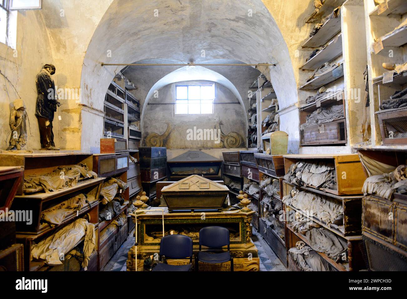 Cadavres momifiés dans les catacombes capucines de Palerme, Italie. Banque D'Images