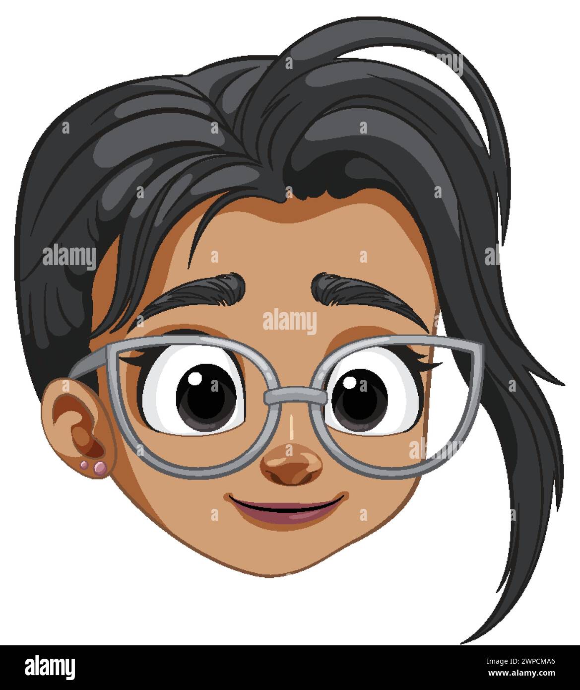 Dessin animé d'une jeune fille joyeuse portant des lunettes rondes. Illustration de Vecteur