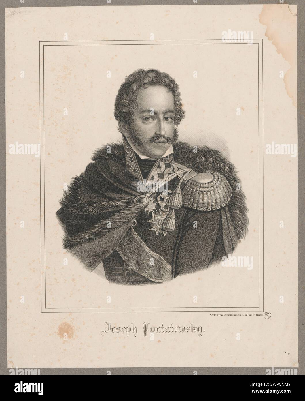 Portrait du livre de Józef Poniatowski ; inconnu, Winckelmann & Söhne (Berlin ; éditeur ; 1830-1930) ; vers 1830 (1825-00-00-1835-00-00) ; Légion honoraire (ordre de la Légion d`honneur, ordre de guerre Virtuti Militari, Poniatowski, Józef (1763-1813), Poniatowski, Józef (1763-1813)-iconographie, Witke-Jeżewski, Dominik (1862-1944), Witke- Jeżewski, Dominik (1862-1944)-collection, cadeau (provenance), époque napoléonienne (1799-1815), Maréchaux de France, décorations, buste, portraits, portraits d'hommes Banque D'Images