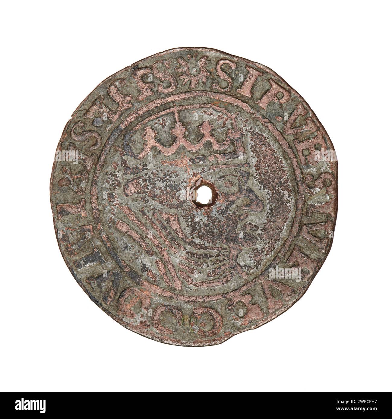 Penny prussien émis sous le règne de Zygmunt I Stary, roi de Pologne, de 1506 à 1548. Banque D'Images