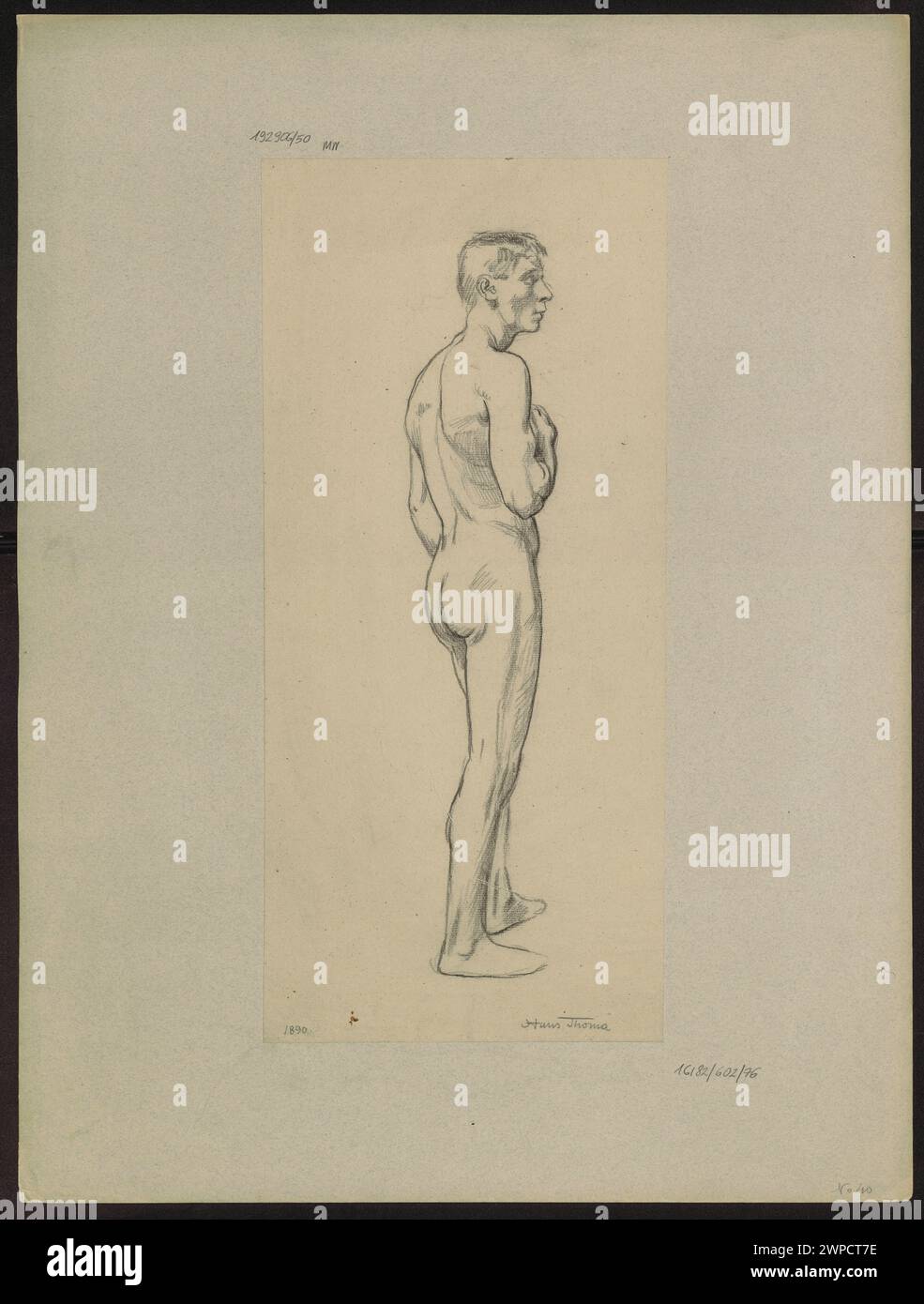 Portrait d'un homme montré en vue de trois-quarts avec une accentuation de profil par Hans Thoma, représentant la posture, les traits du visage et la tenue vestimentaire, daté de 1890. Banque D'Images