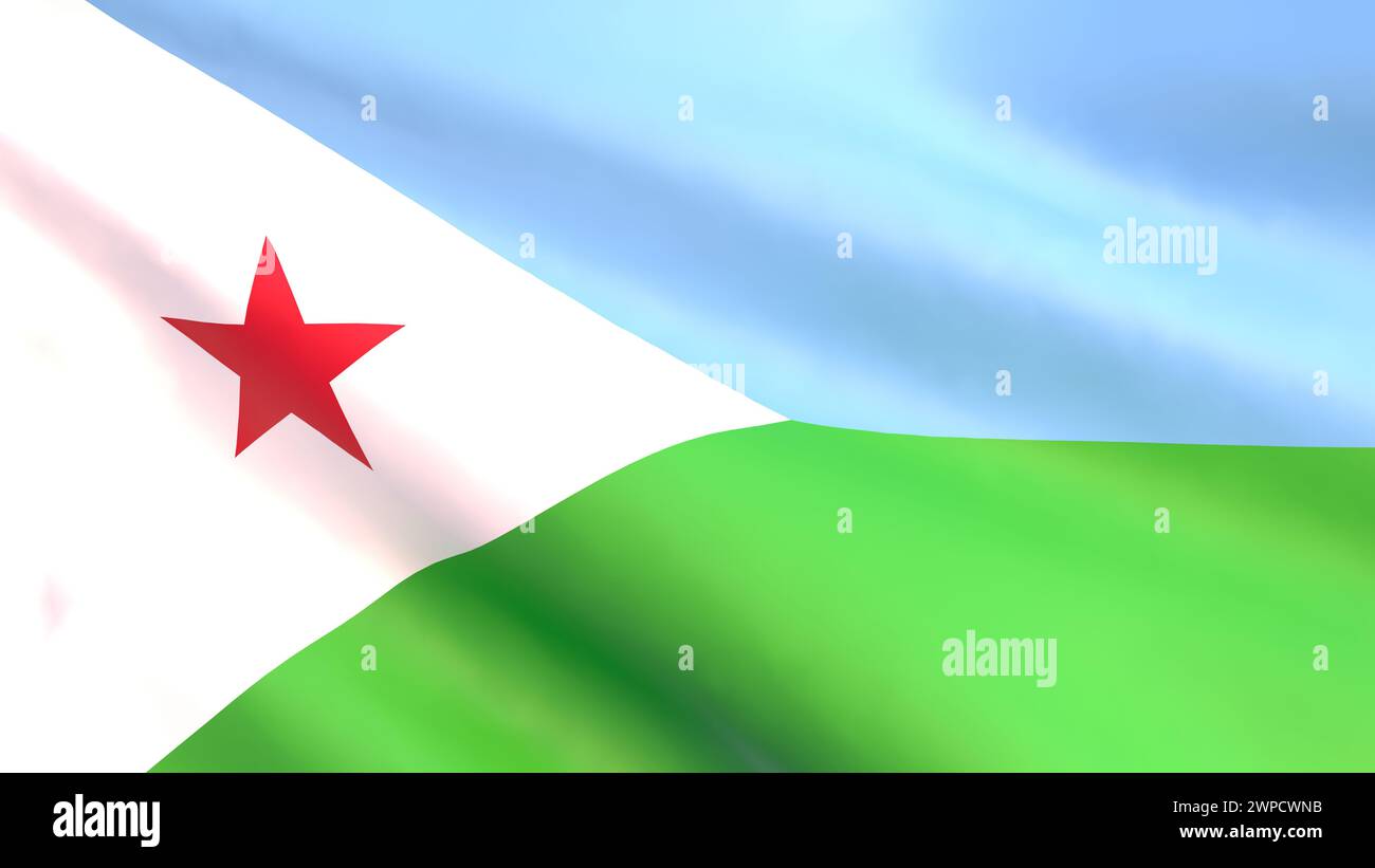 3D render - le drapeau national de Djibouti flottant dans le vent. Banque D'Images