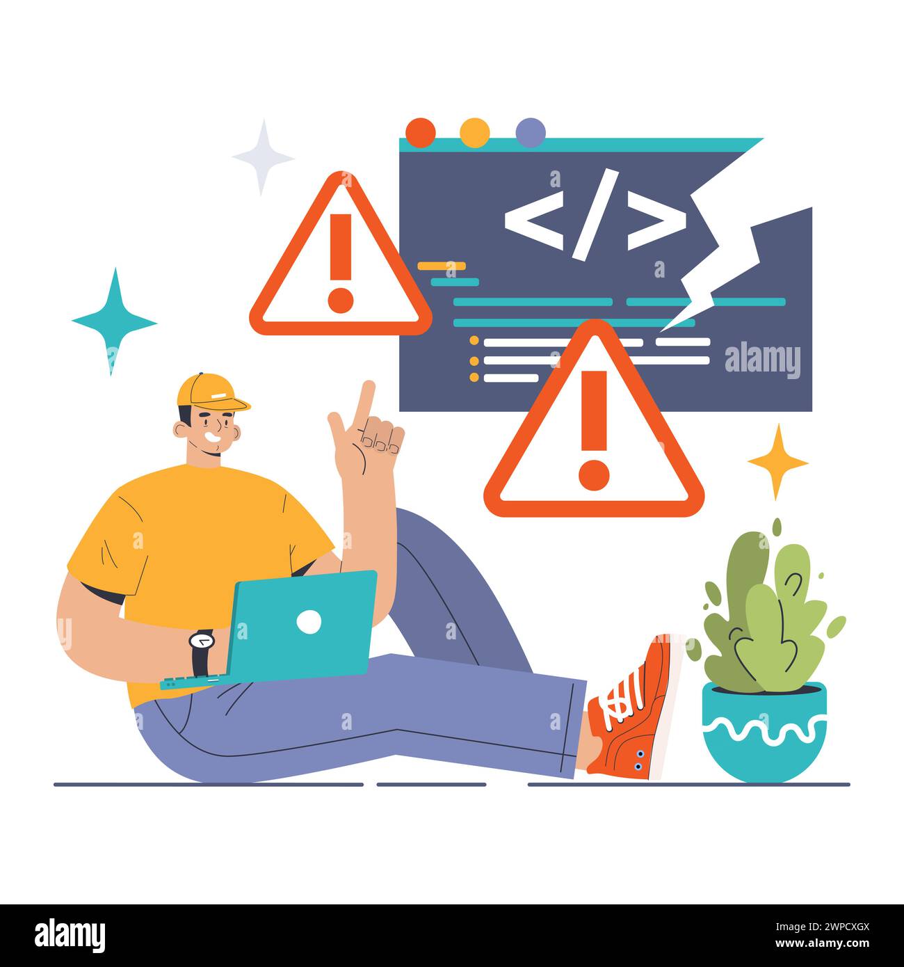 Test logiciel. Test et débogage de code. Spécialiste INFORMATIQUE à la recherche de bugs en utilisant des méthodes fonctionnelles. Développement de sites Web et d'applications. Illustration vectorielle plate Illustration de Vecteur