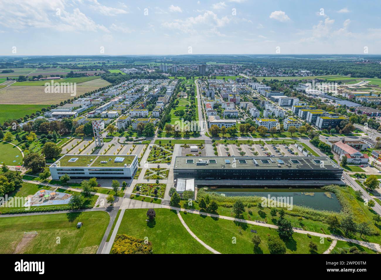 Vue aérienne de Neu-Ulm en Souabe bavaroise, vue sur les quartiers sud autour de Wiley Park Banque D'Images