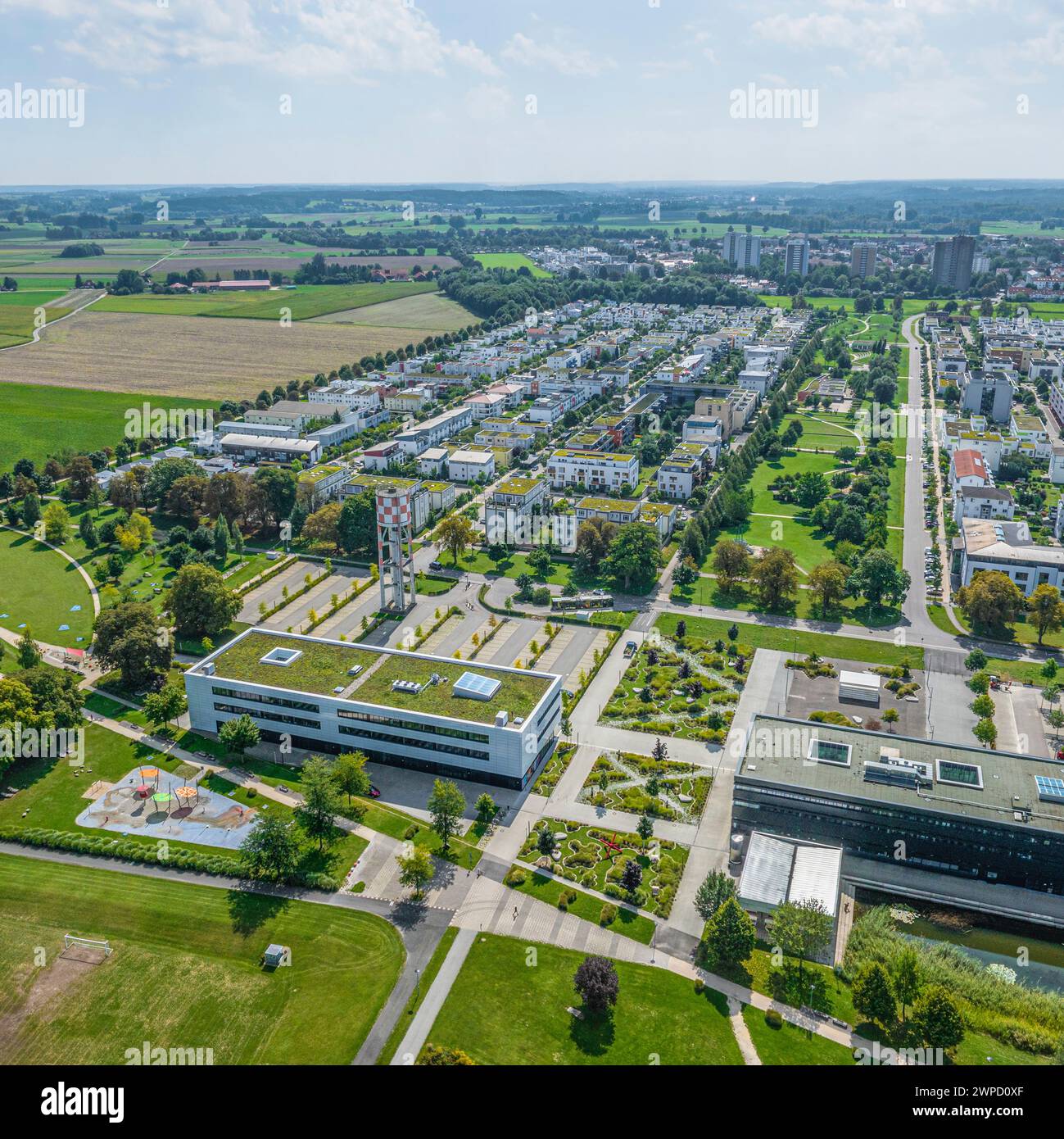 Vue aérienne de Neu-Ulm en Souabe bavaroise, vue sur les quartiers sud autour de Wiley Park Banque D'Images