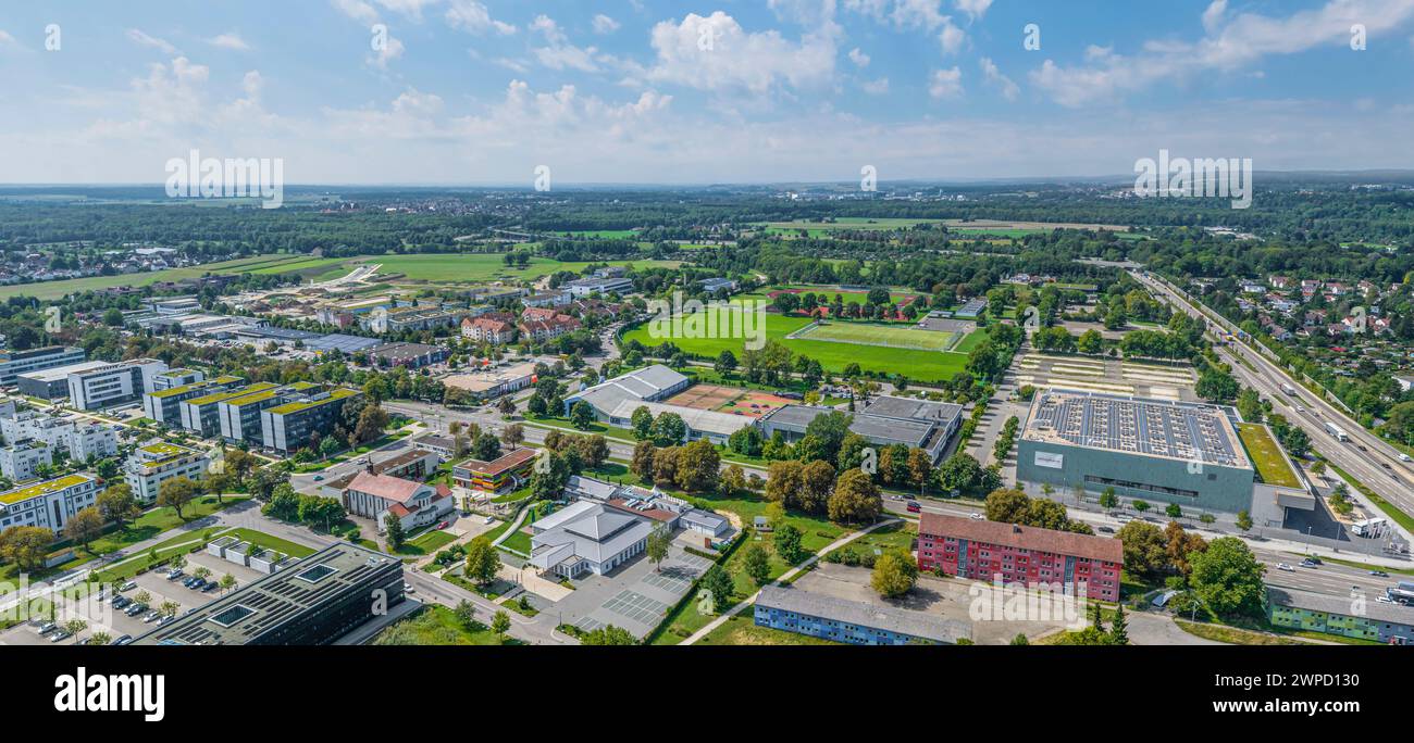 Vue aérienne de Neu-Ulm en Souabe bavaroise, vue sur les quartiers sud autour de Wiley Park Banque D'Images