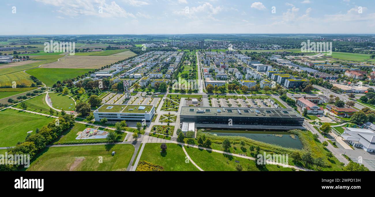 Vue aérienne de Neu-Ulm en Souabe bavaroise, vue sur les quartiers sud autour de Wiley Park Banque D'Images