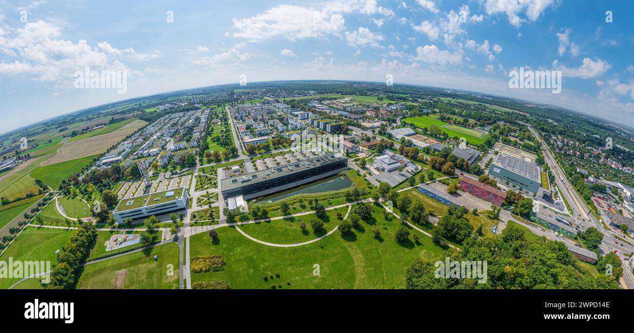 Vue aérienne de Neu-Ulm en Souabe bavaroise, vue sur les quartiers sud autour de Wiley Park Banque D'Images