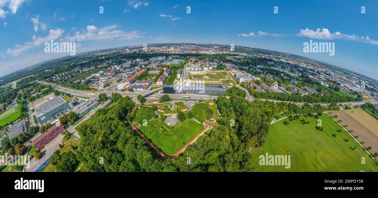 Vue aérienne de Neu-Ulm en Souabe bavaroise, vue sur les quartiers sud autour de Wiley Park Banque D'Images