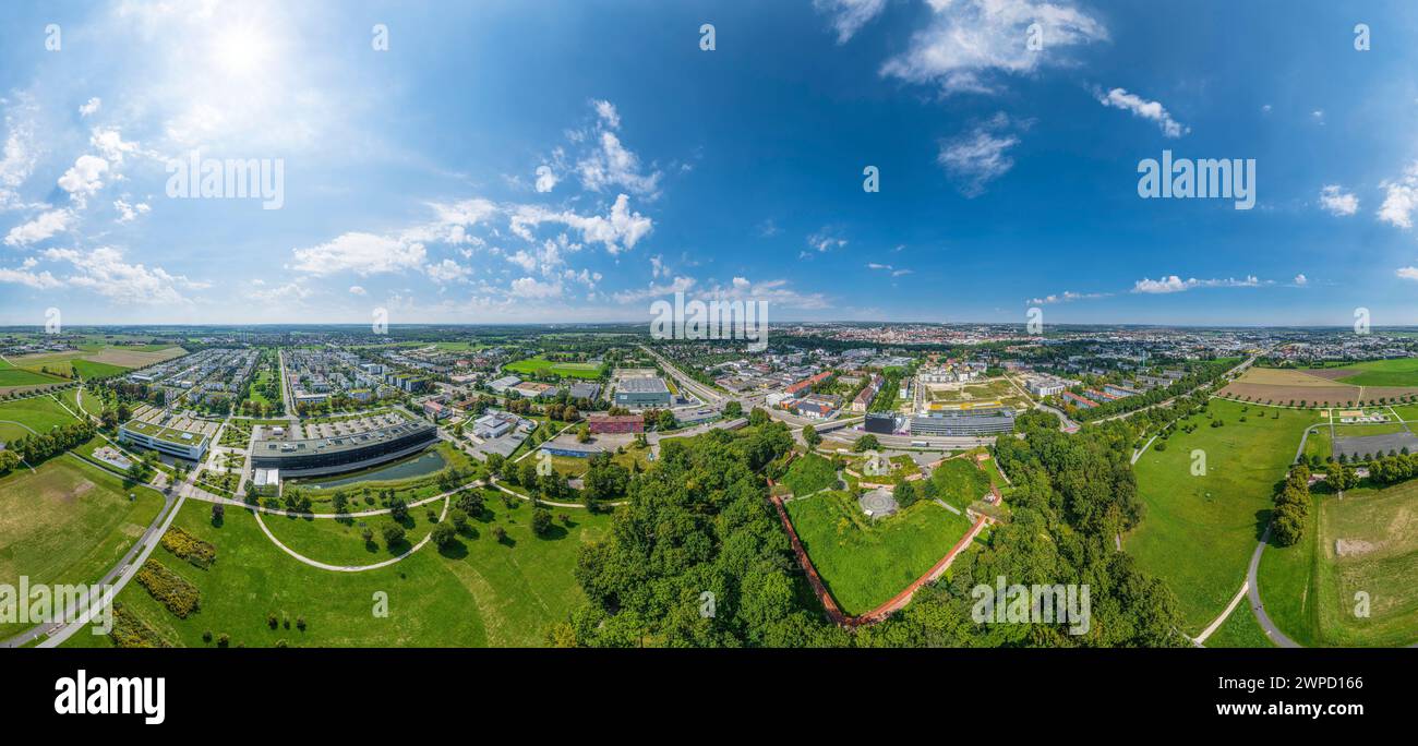 Vue aérienne de Neu-Ulm en Souabe bavaroise, vue sur les quartiers sud autour de Wiley Park Banque D'Images