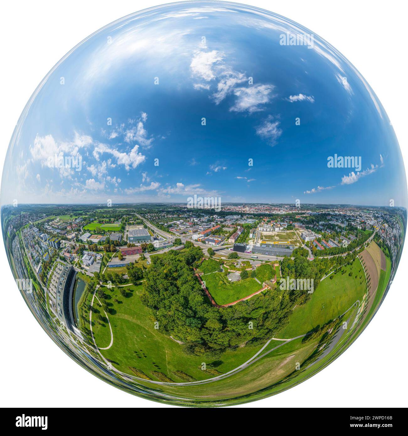 Vue aérienne de Neu-Ulm en Souabe bavaroise, vue sur les quartiers sud autour de Wiley Park Banque D'Images
