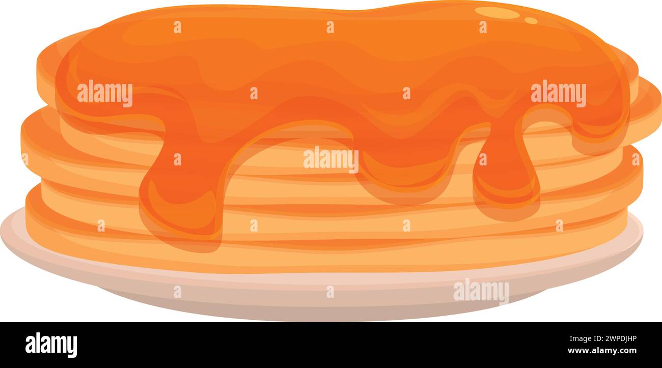 Vecteur de dessin animé d'icône de sirop d'érable de crêpe. Bouteille sucrée. Assiette du petit déjeuner Illustration de Vecteur