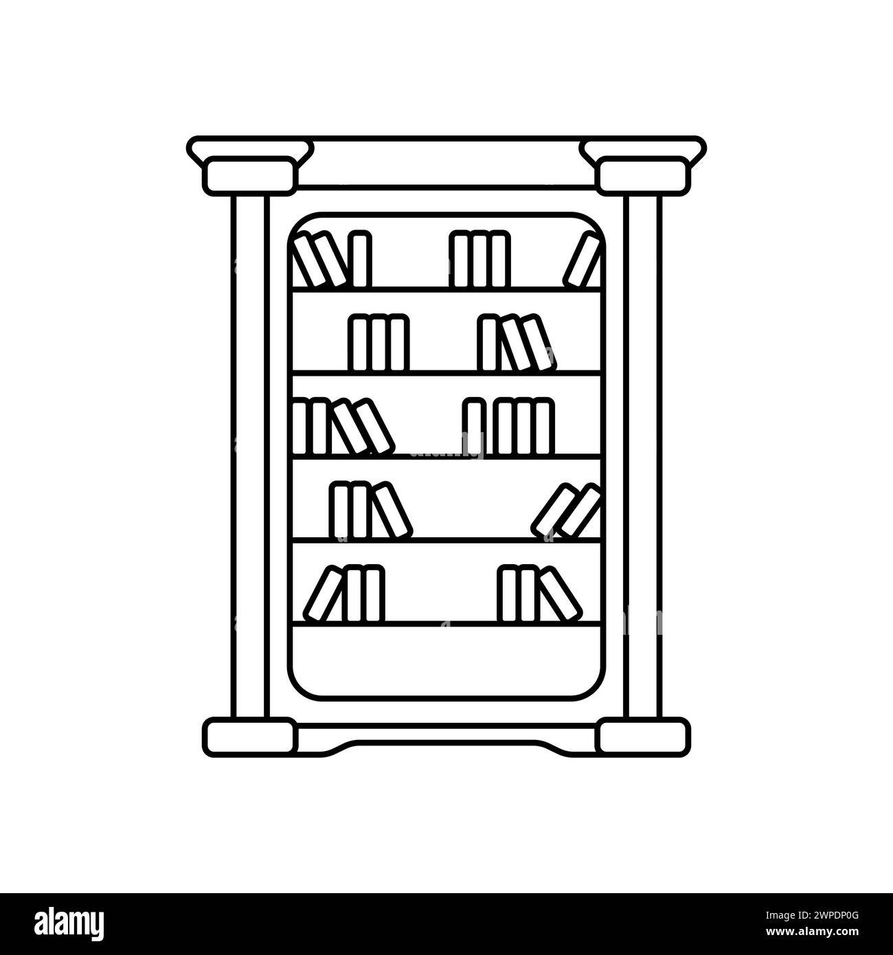 Vecteur bibliothèque. Icône de ligne latérale. Livres sur des étagères vecteur. Concept de logo de bibliothèque. Illustration de Vecteur