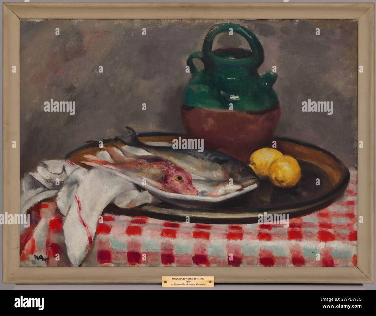 Cette peinture de Wojciech Weiss, vers 1929-1930, représente un poisson, illustrant des natures mortes polonaises du début du XXe siècle et une représentation naturelle. Banque D'Images Cette peinture de Wojciech Weiss, vers 1929-1930, représente un poisson, illustrant des natures mortes polonaises du début du XXe siècle et une représentation naturelle. Banque D'Images