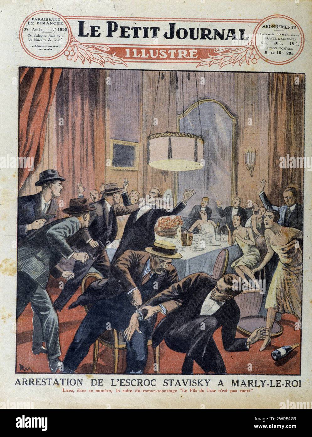 Arrestation de l'escroc Stavisky à Marly-le-Roi - dans 'le petit Journal' du 08/08/1926 Banque D'Images