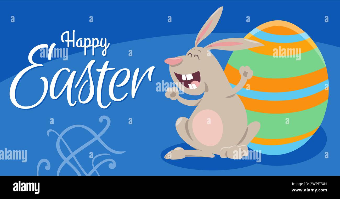 Illustration de dessin animé du personnage Joyeux lapin de Pâques avec motif de carte de vœux peint oeuf de Pâques Illustration de Vecteur