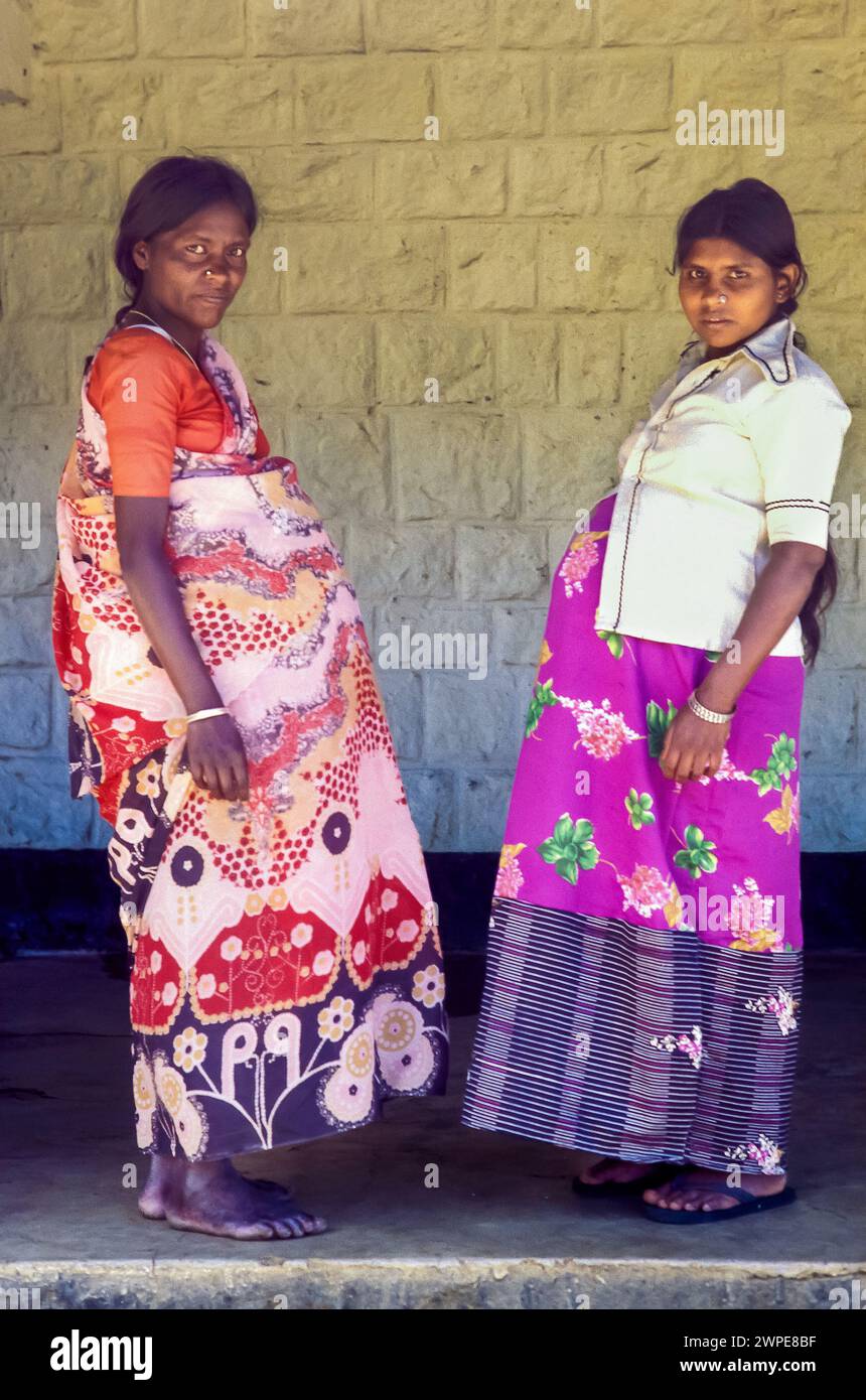 Sri Lanka, femmes enceintes, vivant et travaillant dans une plantation de thé. Banque D'Images