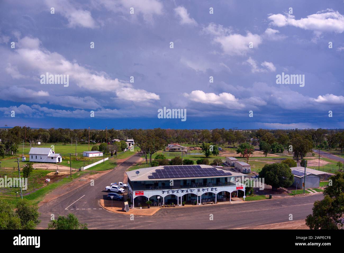 Antenne de l'Hôtel fédéral Wallumbilla une ville rurale et localité dans la région de Maranoa, Queensland, Australie Banque D'Images