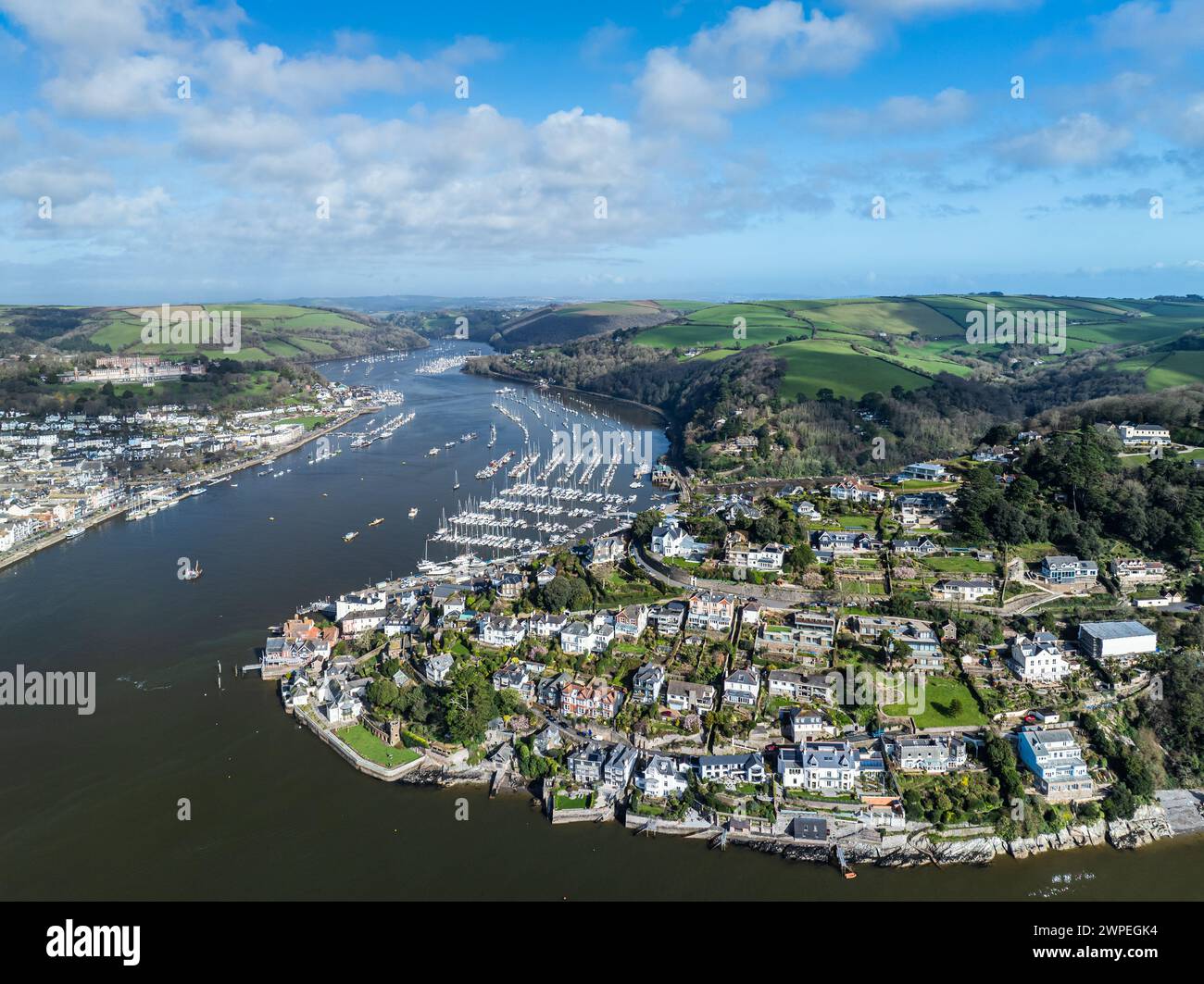 Dartmouth et Kingswear sur River Dart depuis un drone, Devon, Angleterre, Europe Banque D'Images