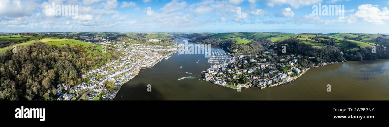 Panorama de Dartmouth et Kingswear sur River Dart depuis un drone, Devon, Angleterre, Europe Banque D'Images