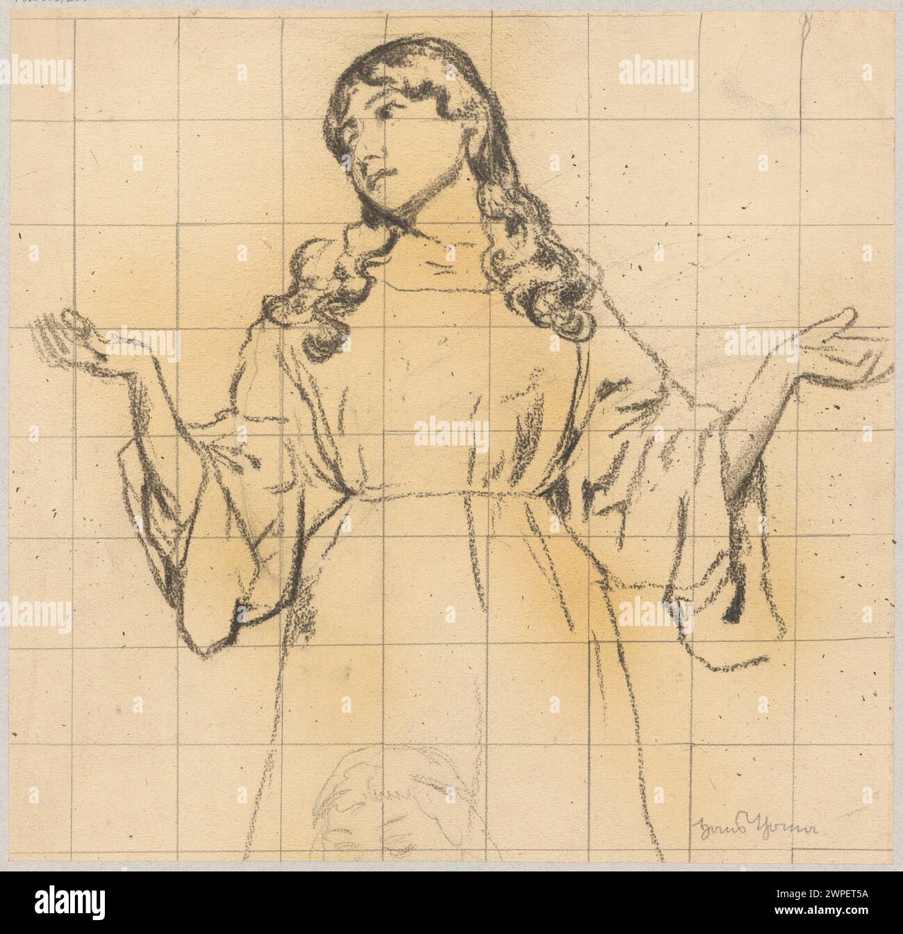 Étude d'une jeune femme en robe d'époque par Hans Thoma, réalisée entre 1880 et 1900, faisant partie de la collection Schlesisches Museum der Bildenden Künste, y compris des dessins allemands et des études de figures féminines. Banque D'Images