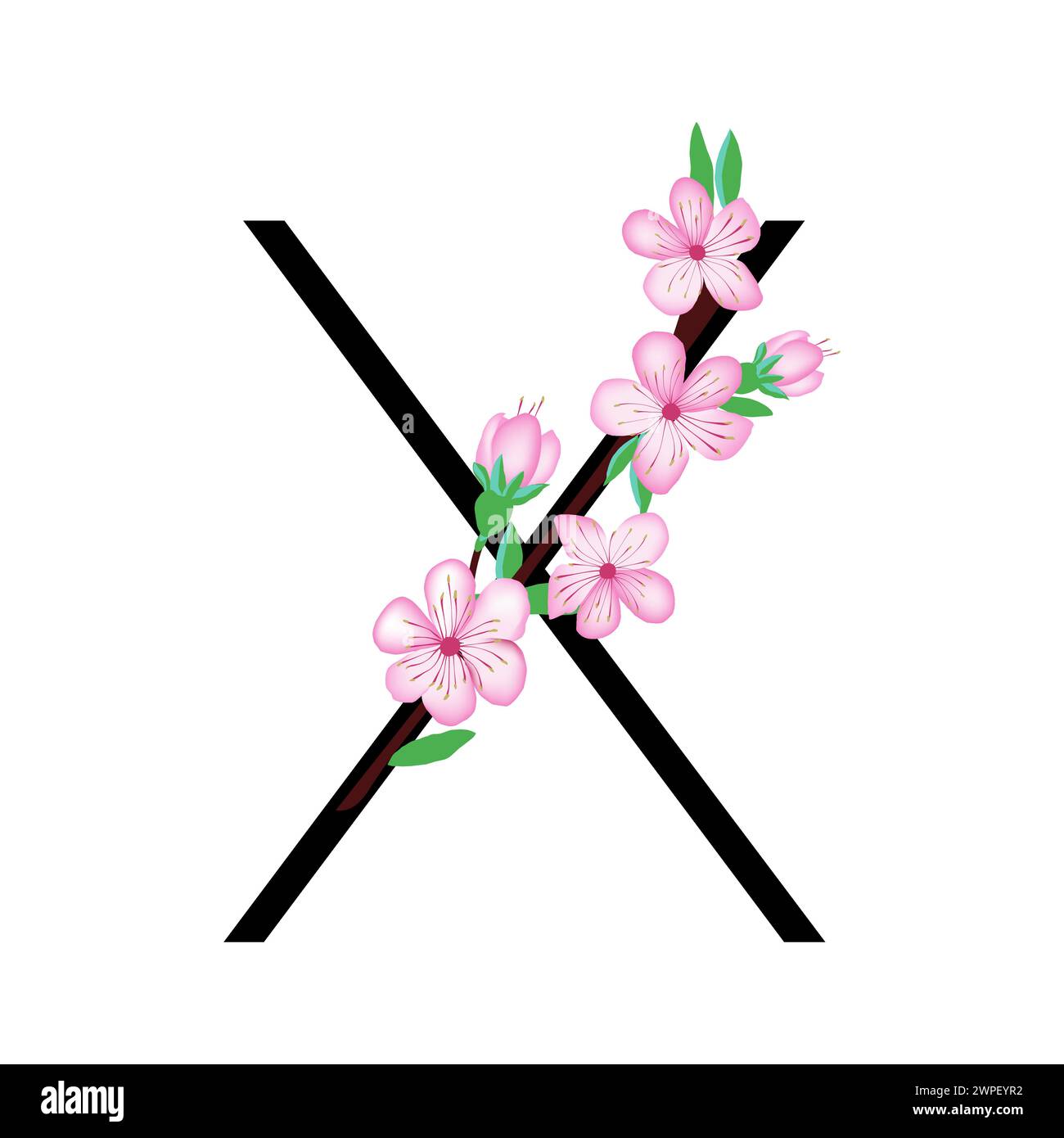 Sakura Blossom rose petite fleur alphabet pour la conception de carte ou invitation. Illustrations vectorielles, isolées sur fond blanc pour la fleur de cerise de printemps Illustration de Vecteur