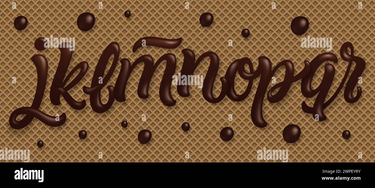 Alphabet latin fait de chocolat fondu foncé avec bordure. Police d'emballage alimentaire sucré. Style de police liquide. Illustration vectorielle. Illustration de Vecteur