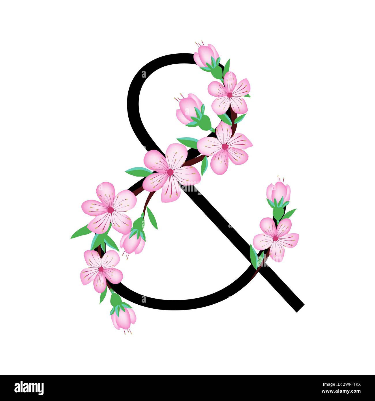 Sakura Blossom rose petite fleur alphabet pour la conception de carte ou invitation. Illustrations vectorielles, isolées sur fond blanc pour la fleur de cerise de printemps Illustration de Vecteur