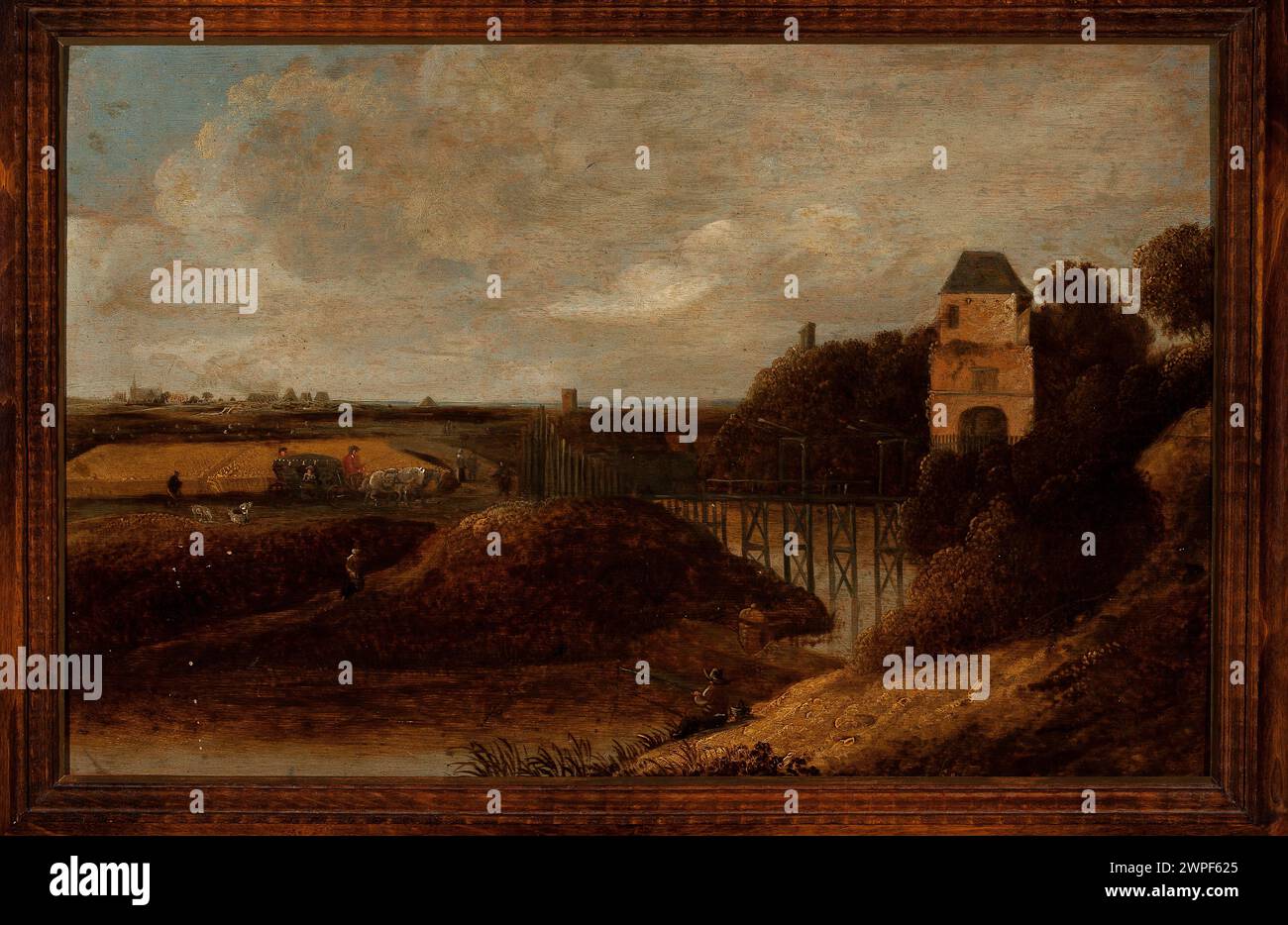 Peinture paysagère néerlandaise du XVIIe siècle de Jacob Kijff représentant des champs arables, des rivières et des châteaux, faisant partie de la collection documentée de Jan Popławski. Banque D'Images