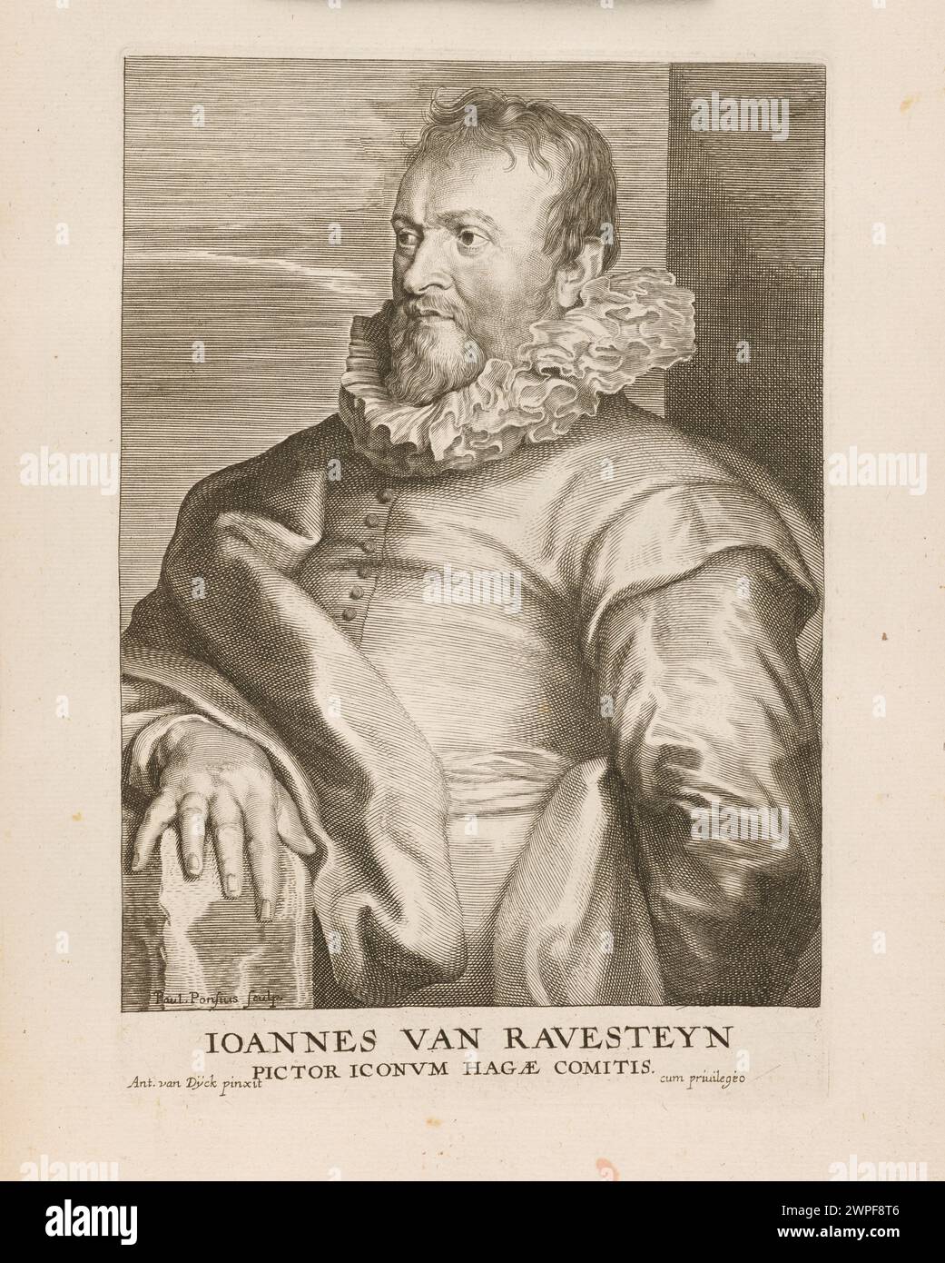 1645–1646 peinture de Paulus Pontius, Anthony van Dyck et Gillis Hendricx représentant Ioannes van Ravesteyn, montrant des portraits avec un costume détaillé et un style artistique du XVIIe siècle. Banque D'Images
